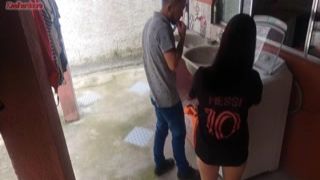 married housewife pays washing machine repairman with her fat ass while husband is away